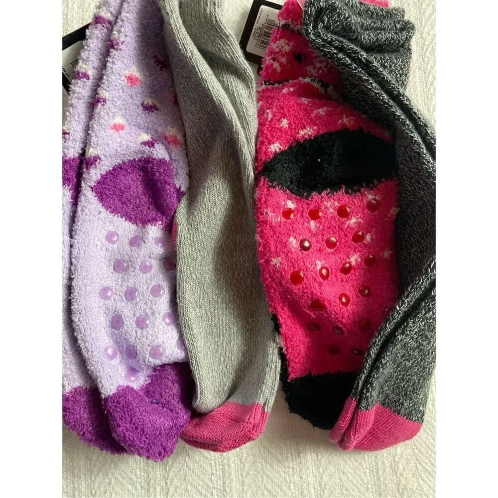 Cuddl Duds Girls Shoe Size 4-10 Lounge Crew Slipper Socks Total 4 Pr